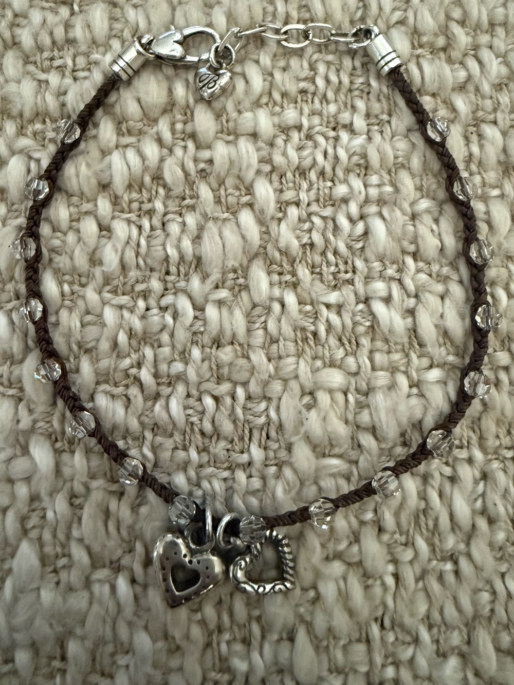 Brighton Brown Crystal Beaded Anklet with Silver Heart Accents.